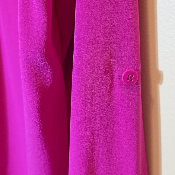 Diane Von Furstenburg Harlow Silk Blouse Top Size 12 Pink Roll Tab Button Down - Picture 11 of 16